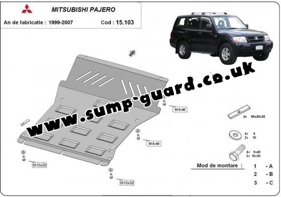 Steel sump guard for the protection of the engine and the radiator for Mitsubishi Shogun 3 (V60, V70) Vers. 2.0