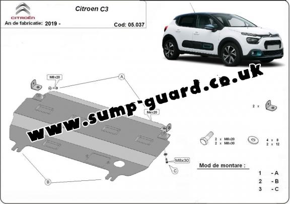 Steel sump guard for Citroen C3