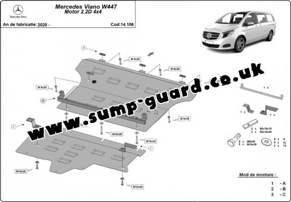 Steel sump guard for Mercedes Viano W447, 2.2 D, 4x4