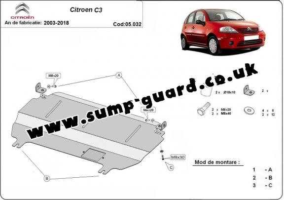 Steel sump guard for Citroen C3