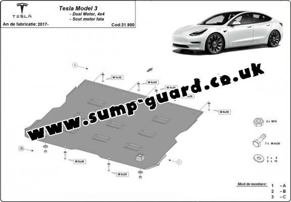 Front electric motor guard for Tesla Model 3 AWD