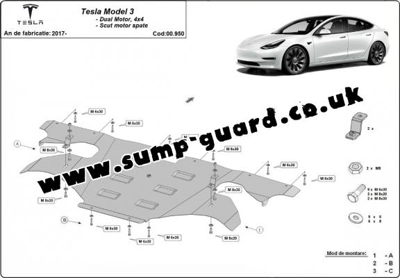 Rear electric motor guard for Tesla Model 3 AWD