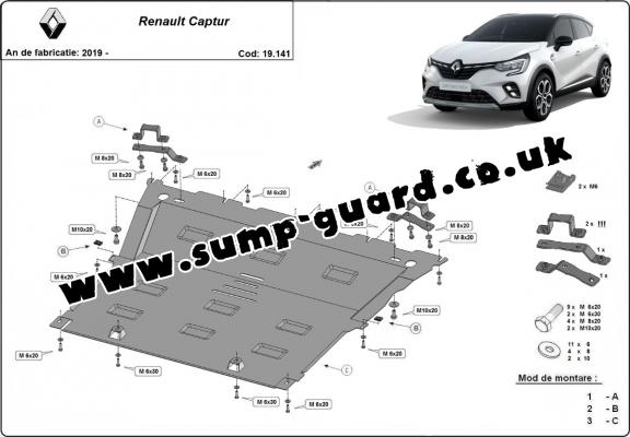 Steel sump guard for Renault Captur